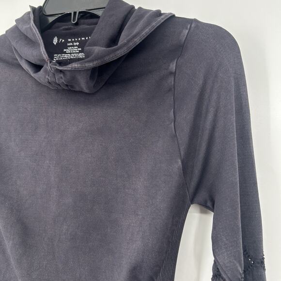 Free People Movement Good Karma Hoodie Shirt Black Fitted Cowl Neck Size S - Picture 5 of 12